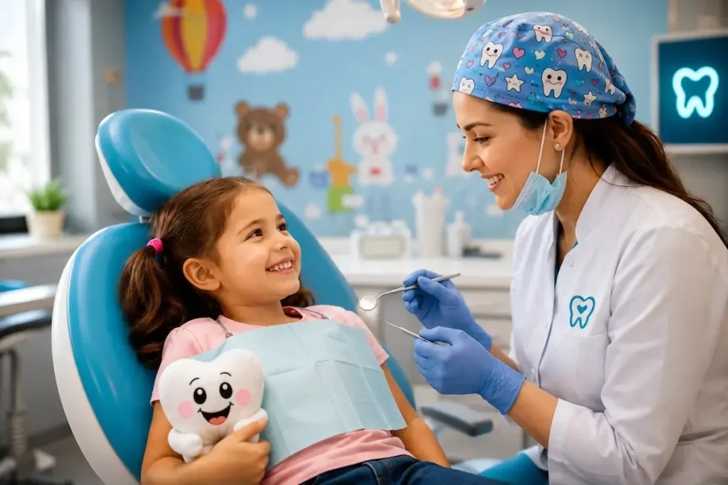 Children's dentist Castle Hill girl smiling during dental visit Memon Dental Care